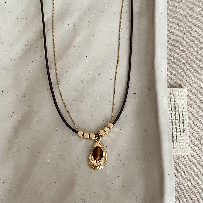 Tiger Eye Sunflower Necklace — brown necklace, view 3