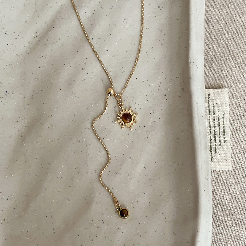 Tiger Eye Sunflower Necklace — brown necklace, view 5