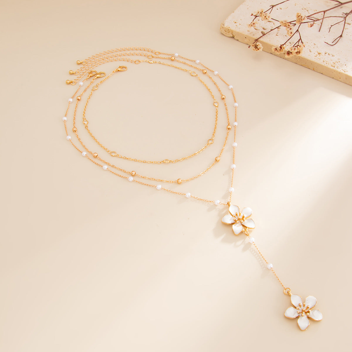 Stacked Flower Pendant Necklace — necklace, view 4