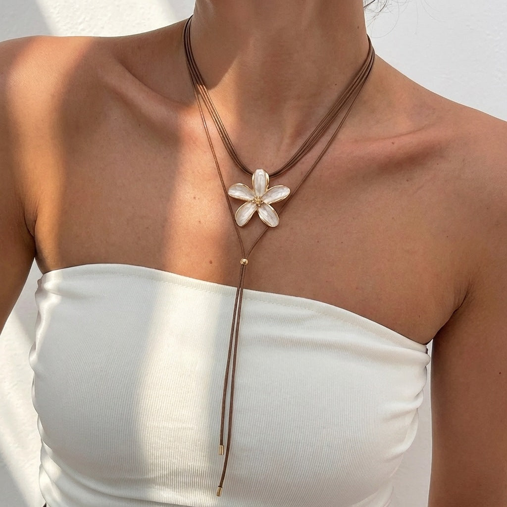 Enamel Flower Layered Necklace — necklace, view 3