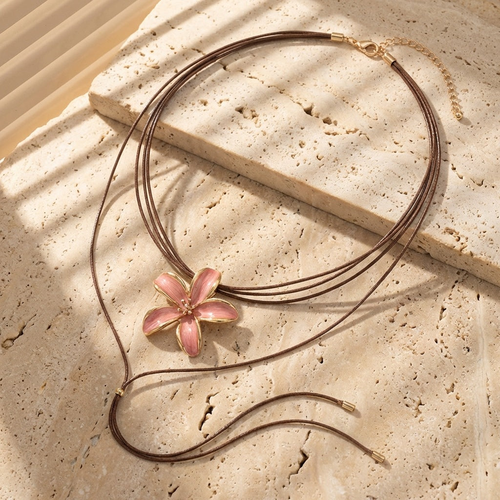 Enamel Flower Layered Necklace — necklace, view 5
