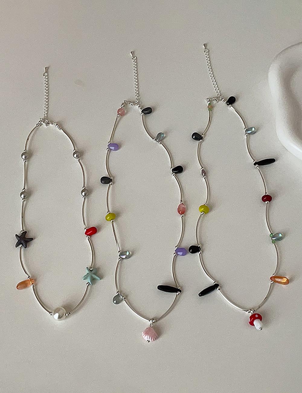 Shell Pendant Beaded Choker — silver necklace