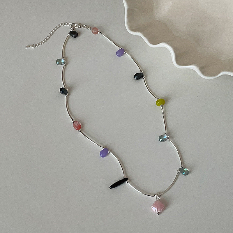 Shell Pendant Beaded Choker — silver necklace, view 3