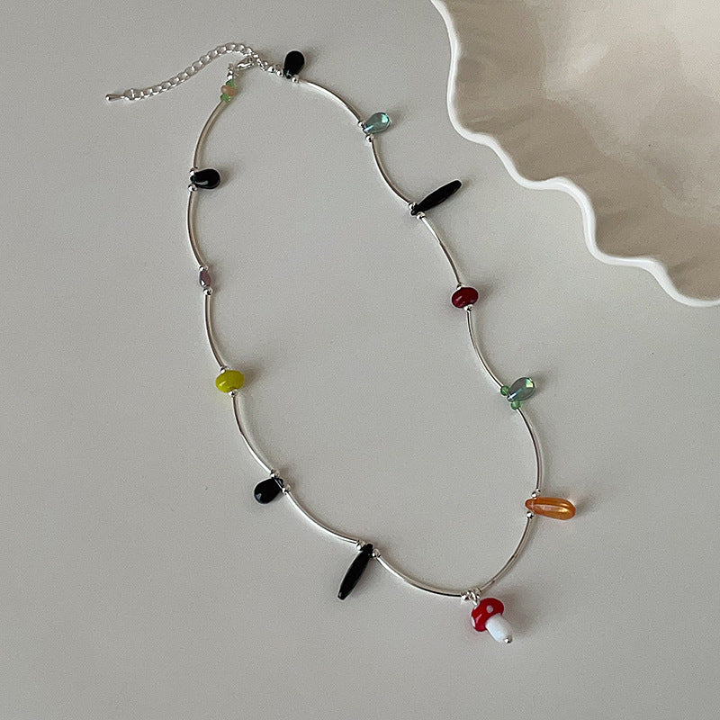 Shell Pendant Beaded Choker — silver necklace, view 4