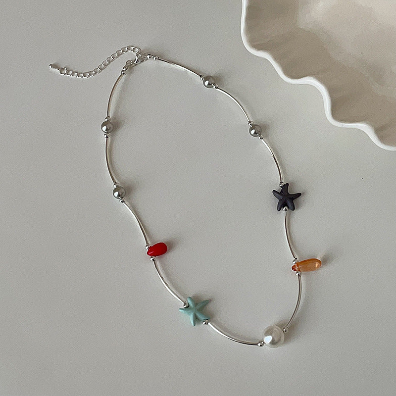 Shell Pendant Beaded Choker — silver necklace, view 5