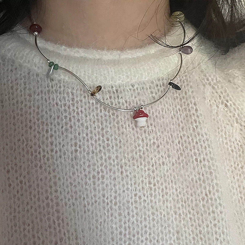 Shell Pendant Beaded Choker — silver necklace, view 7
