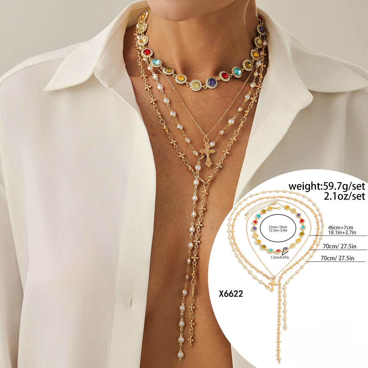 Fine Layered Cross Pendant Necklace — necklace, view 8