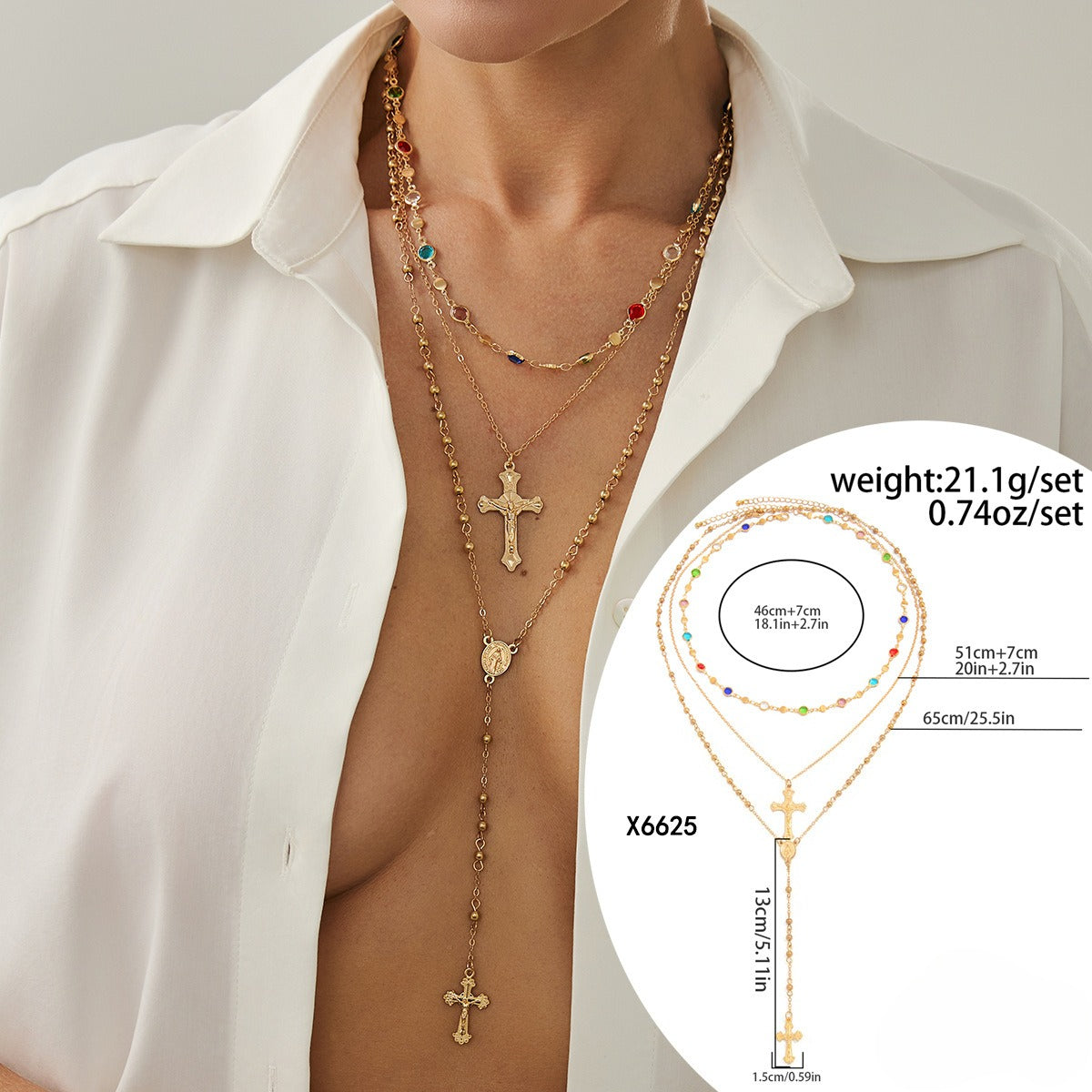 Fine Layered Cross Pendant Necklace — necklace, view 9