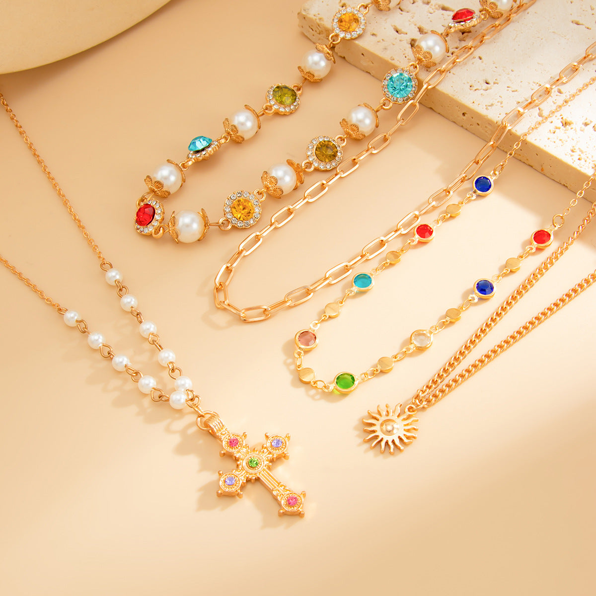 Fine Layered Cross Pendant Necklace — necklace, view 13