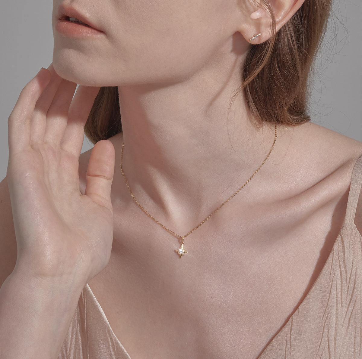Star Pendant Chain Choker — gold necklace, view 3