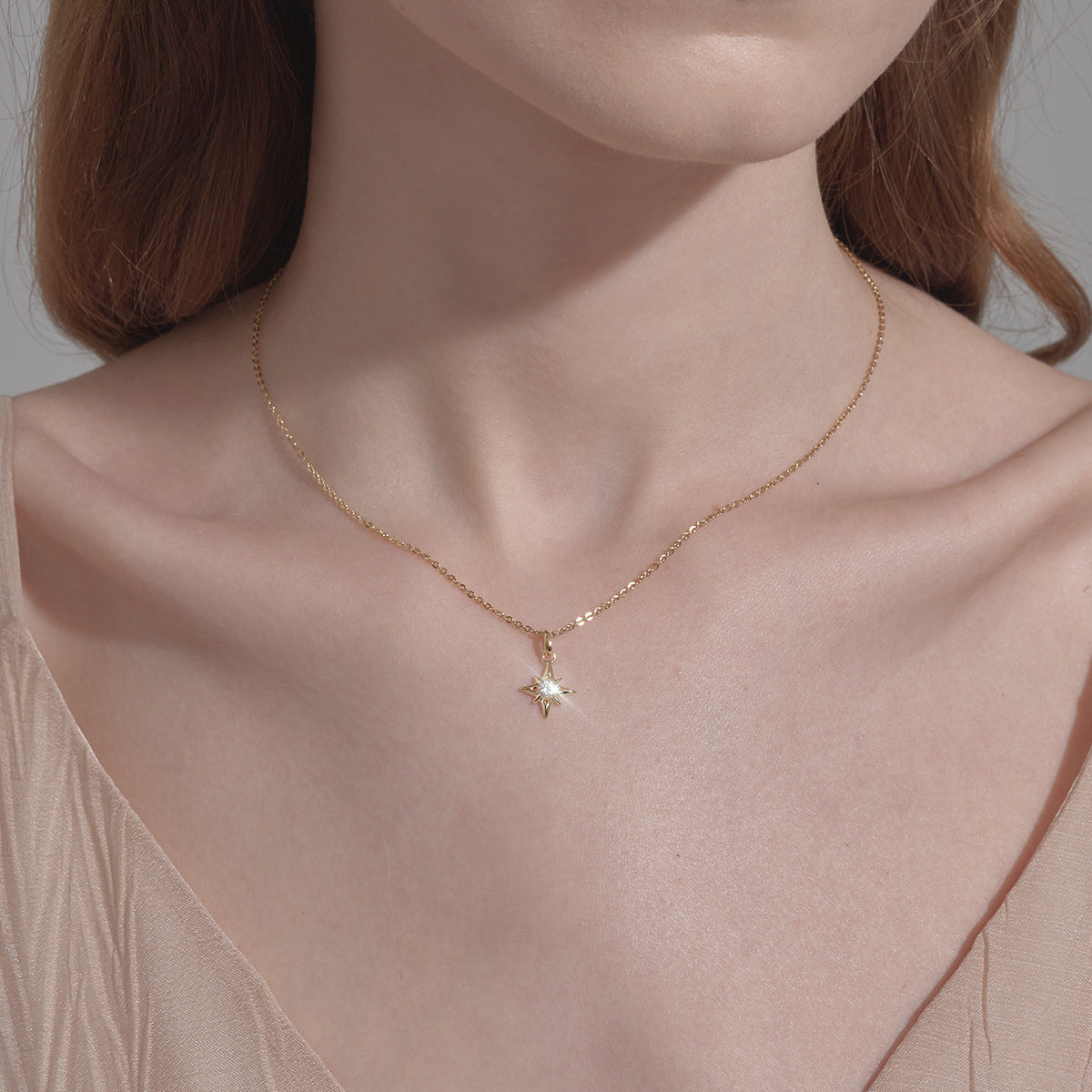 Star Pendant Chain Choker — gold necklace, view 4