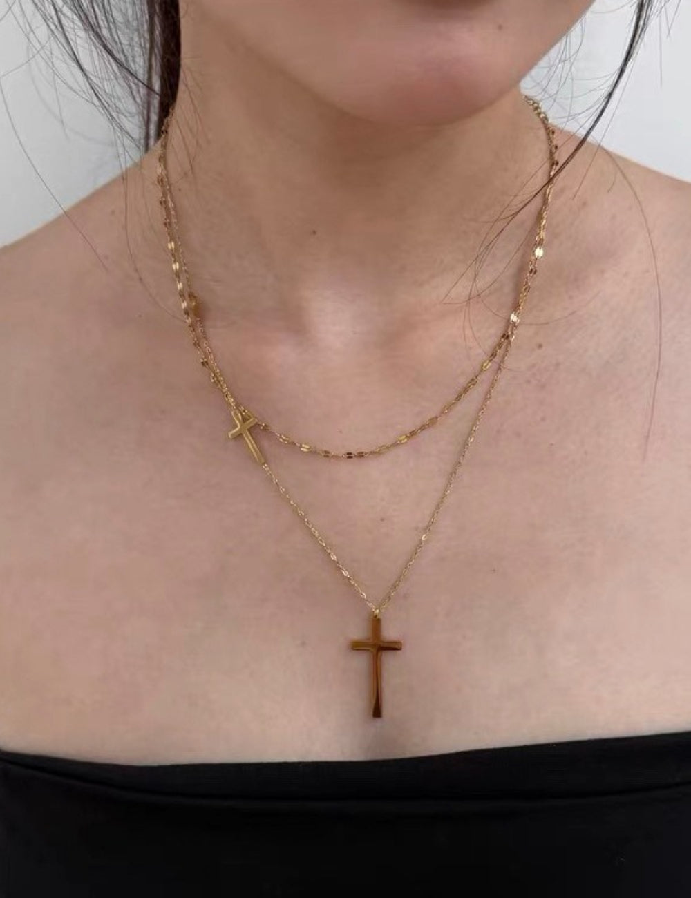 Double-Layer Cross Necklace — gold necklace