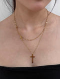 Double-Layer Cross Necklace — gold necklace