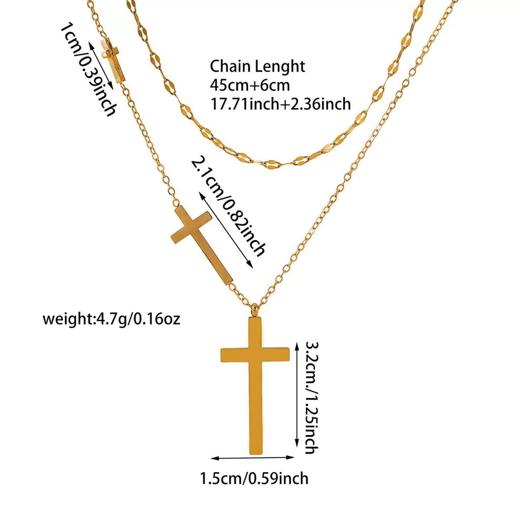 Double-Layer Cross Necklace — gold necklace, view 5