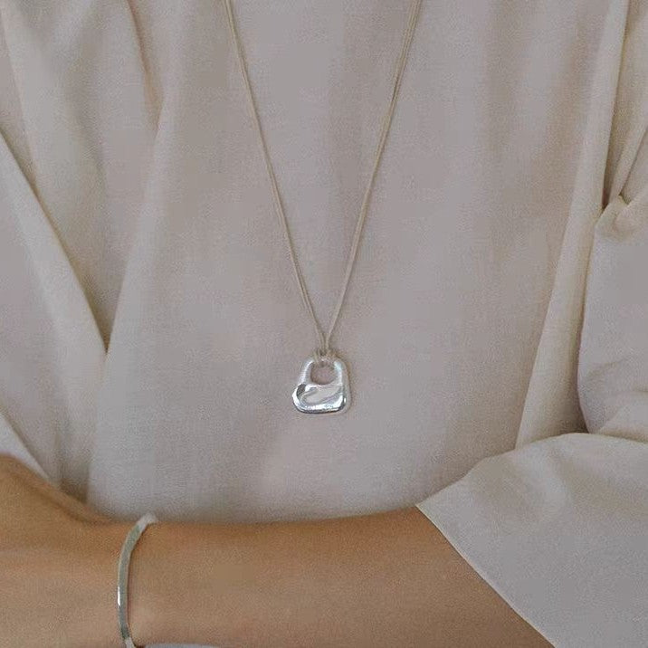 Brass Lock Pendant Necklace — necklace, view 2