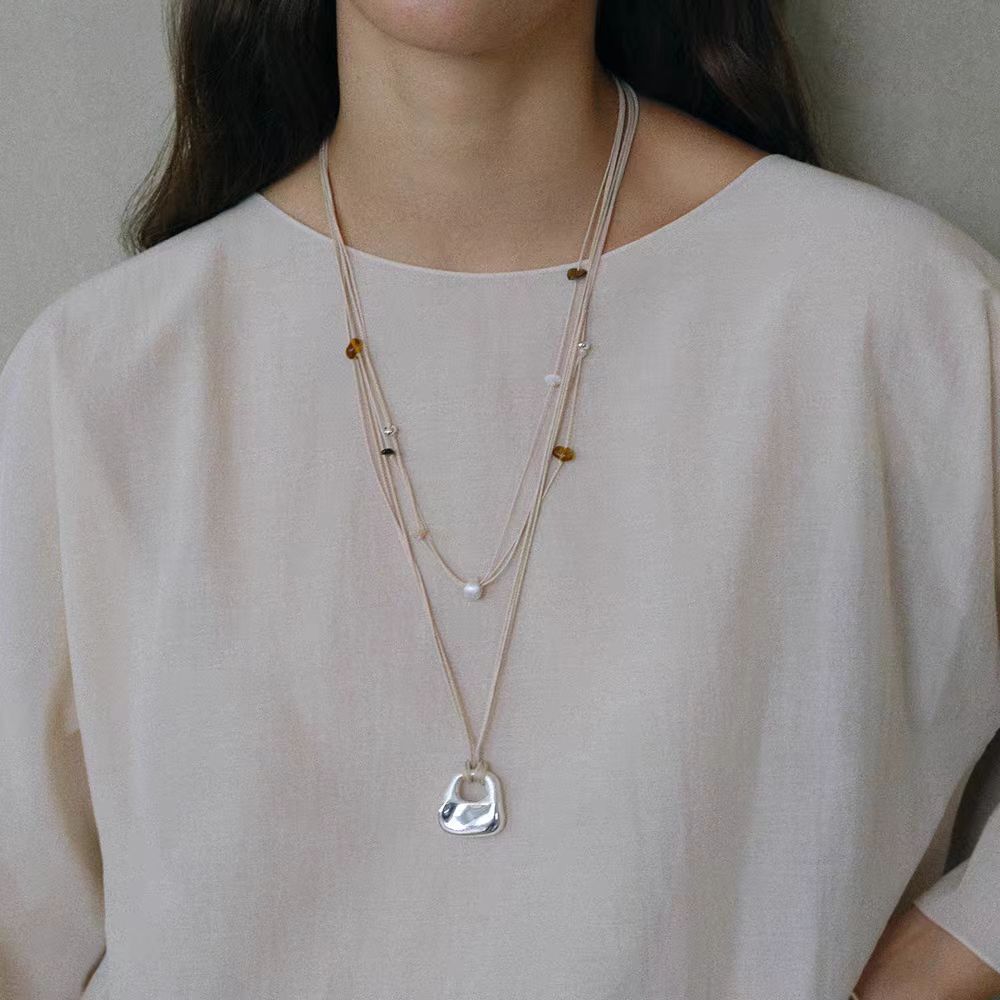 Brass Lock Pendant Necklace — necklace, view 3