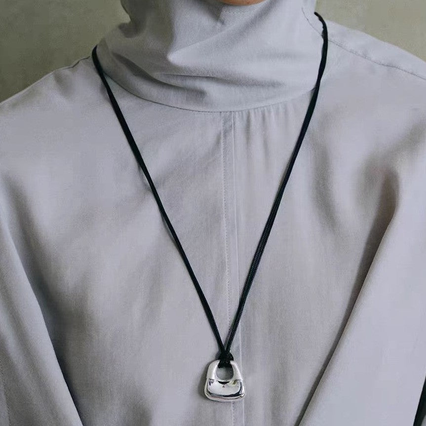 Brass Lock Pendant Necklace — necklace, view 4