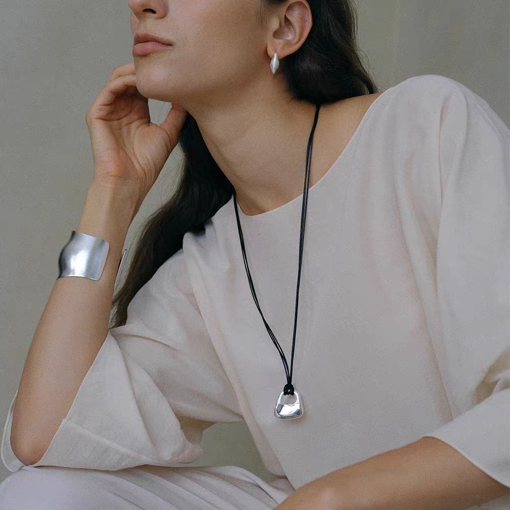 Brass Lock Pendant Necklace — necklace, view 5