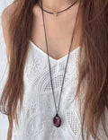 Teardrop Pendant Leather Necklace — necklace