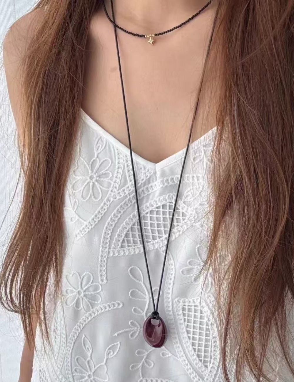 Teardrop Pendant Leather Necklace — necklace