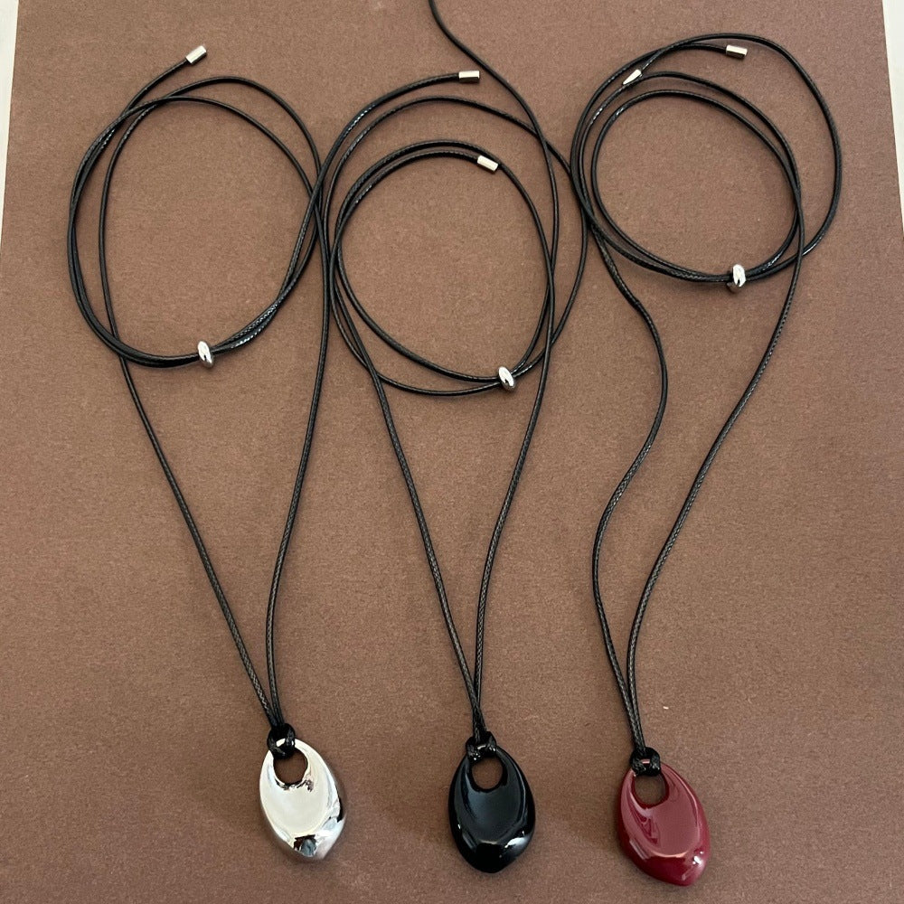Teardrop Pendant Leather Necklace — necklace, view 2