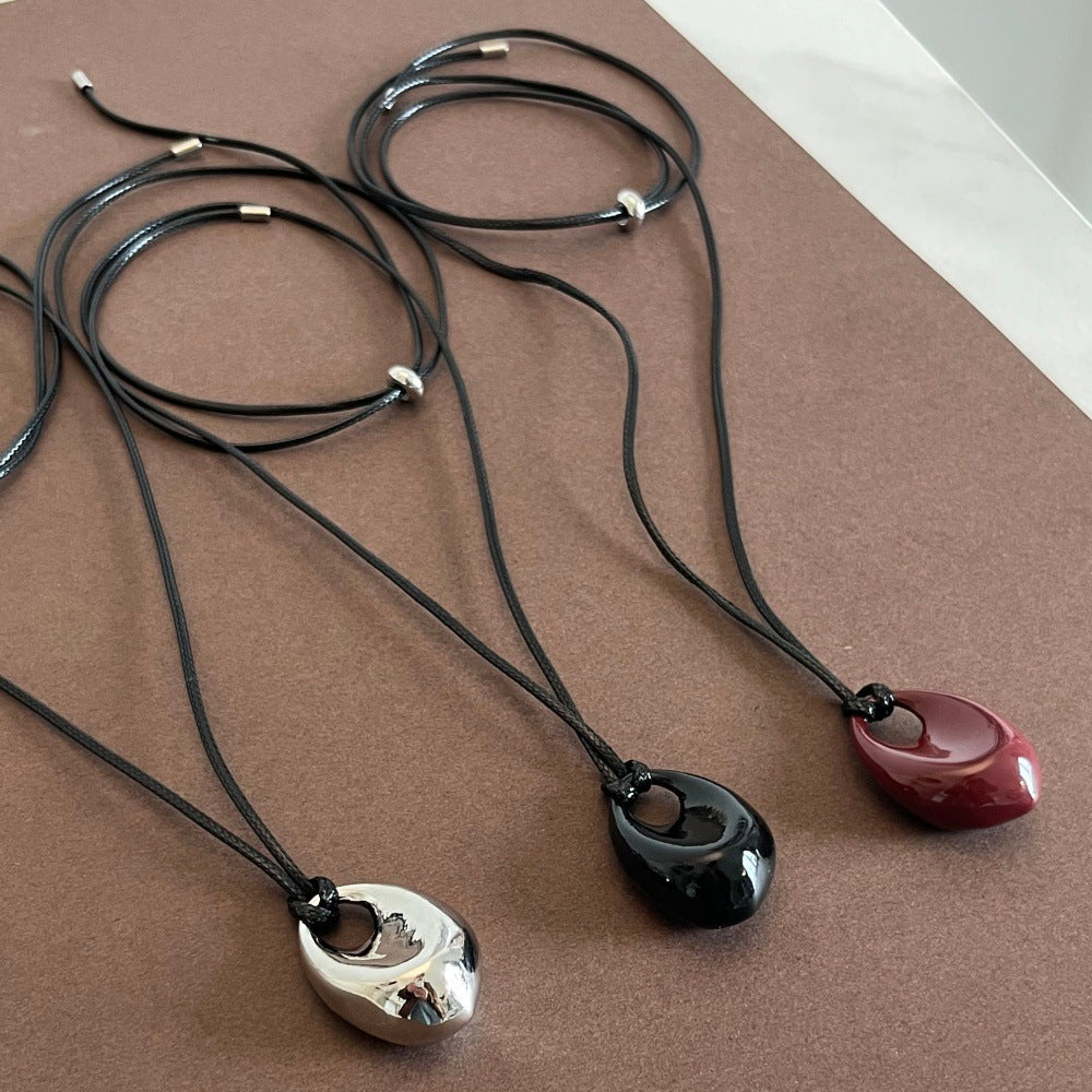 Teardrop Pendant Leather Necklace — necklace, view 3