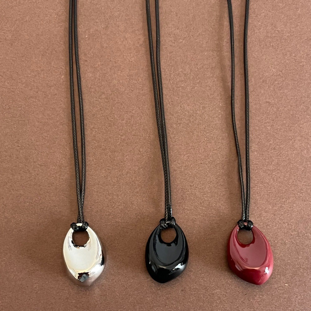 Teardrop Pendant Leather Necklace — necklace, view 4