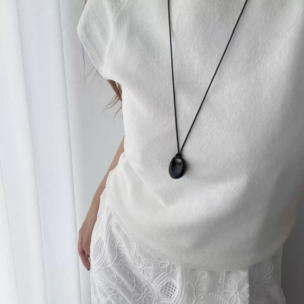 Teardrop Pendant Leather Necklace — necklace, view 5