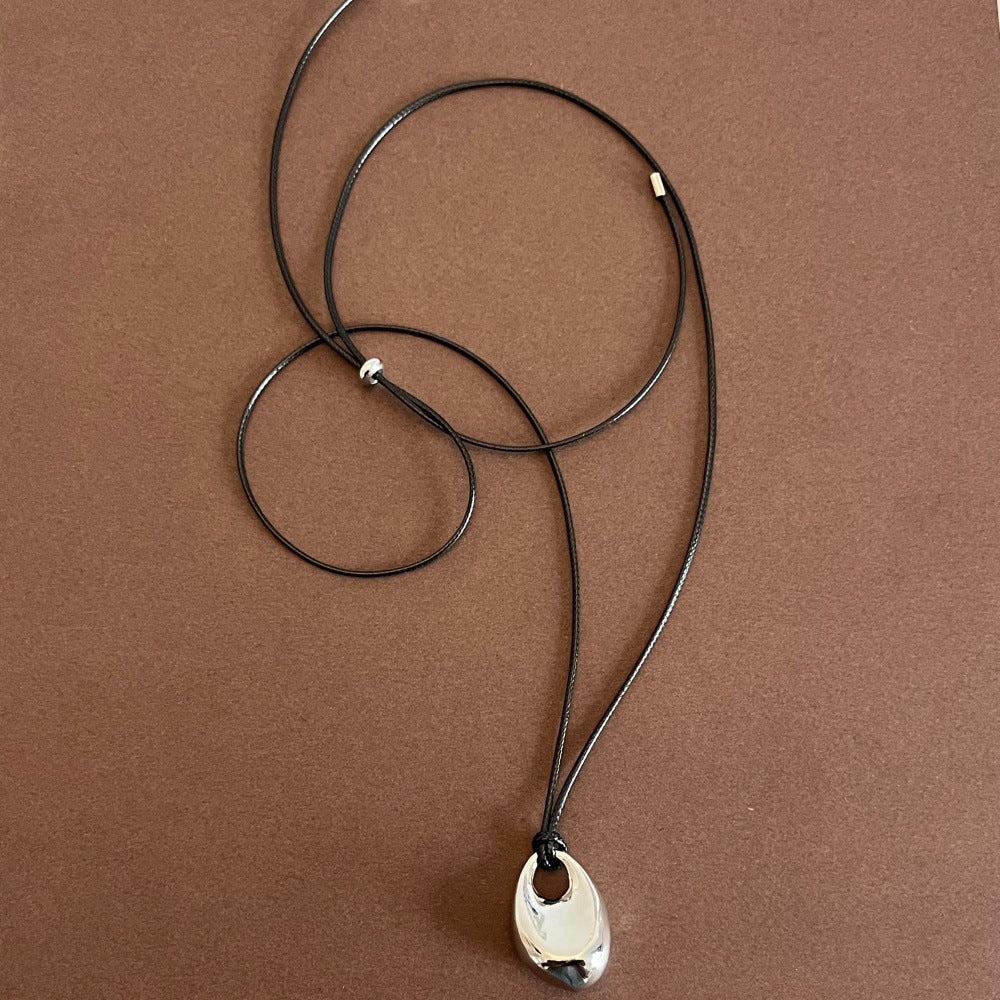 Teardrop Pendant Leather Necklace — necklace, view 8