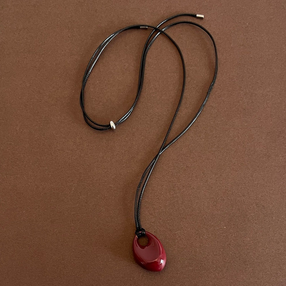 Teardrop Pendant Leather Necklace — necklace, view 9