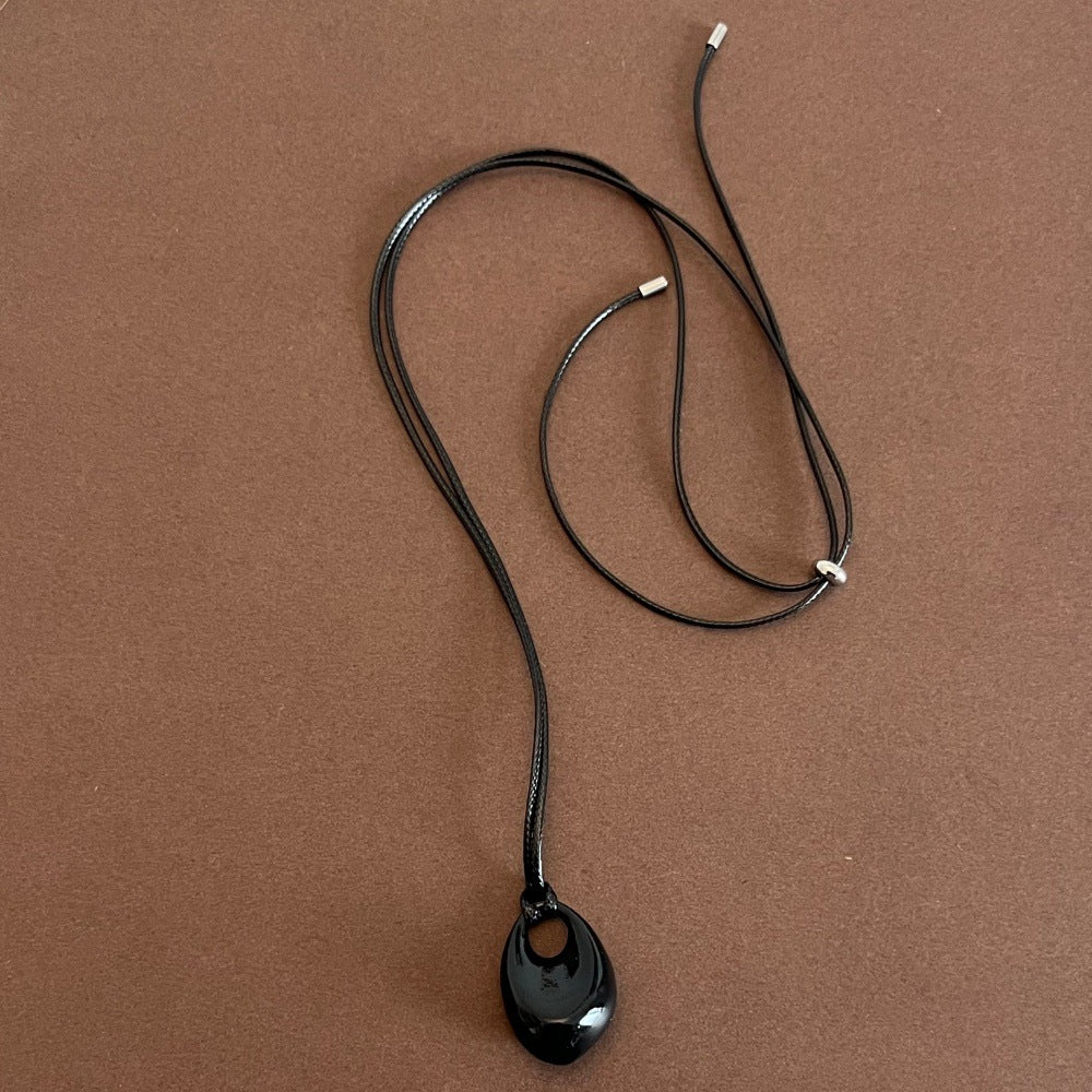 Teardrop Pendant Leather Necklace — necklace, view 10