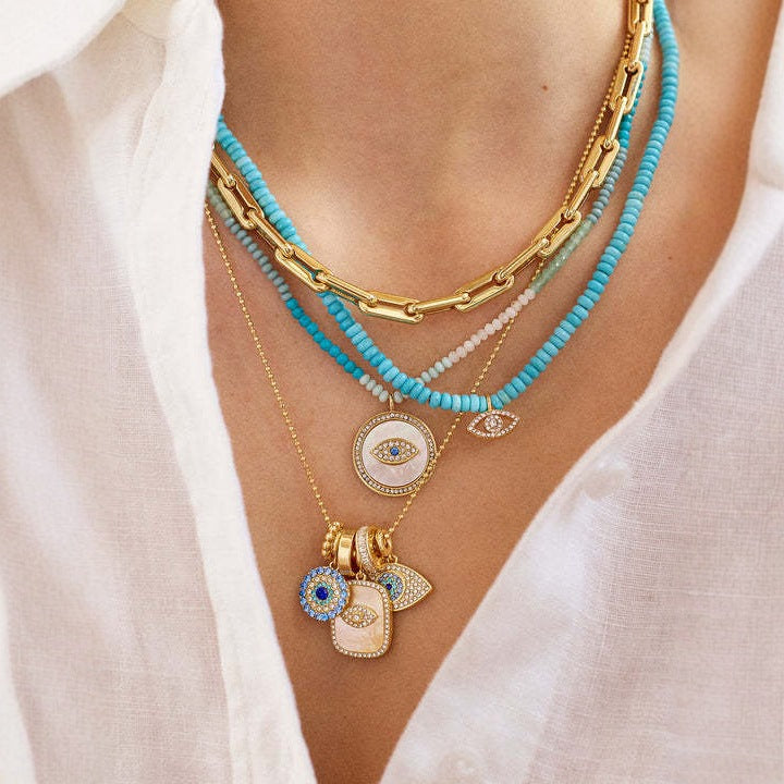 Evil Eye Pendant Choker Necklace — gold necklace, view 4