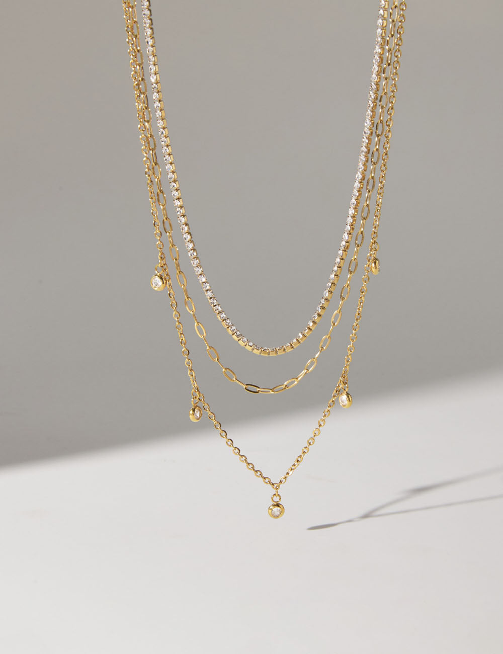 Round Rhinestone Necklace — gold necklace