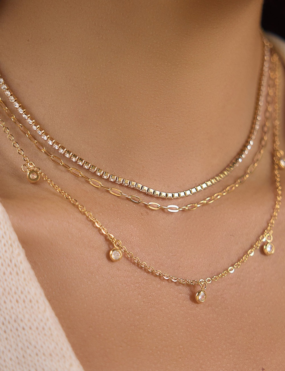 Round Rhinestone Necklace — gold necklace, view 2