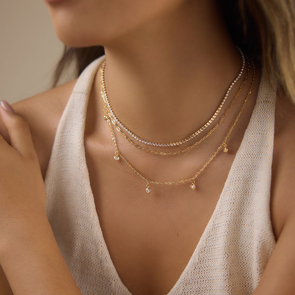 Round Rhinestone Necklace — gold necklace, view 4