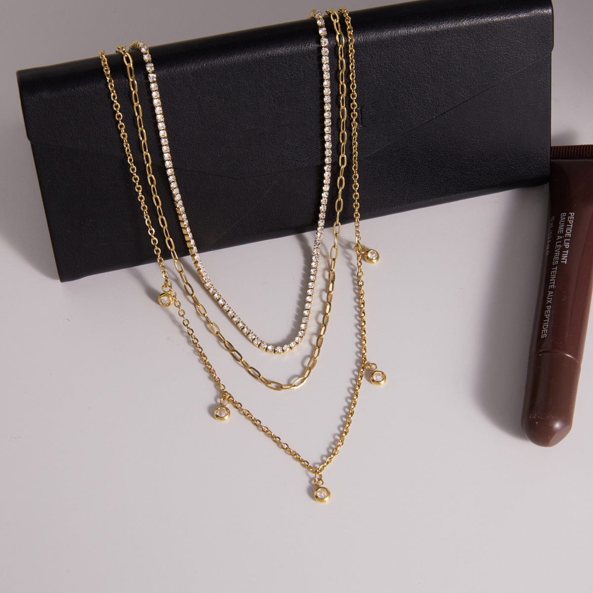 Round Rhinestone Necklace — gold necklace, view 5