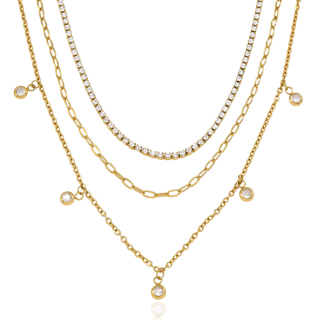 Round Rhinestone Necklace — gold necklace, view 6