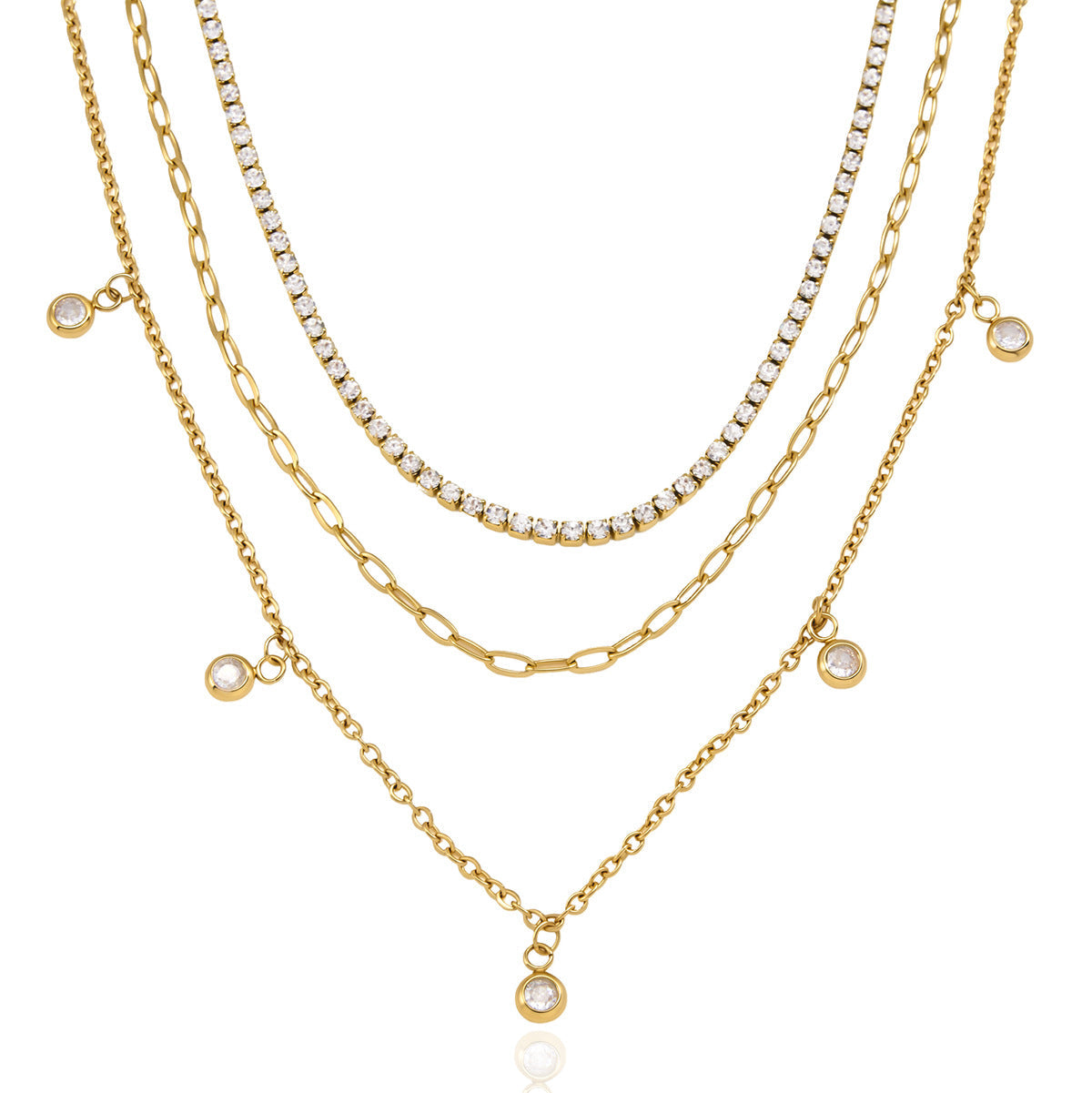 Round Rhinestone Necklace — gold necklace, view 6