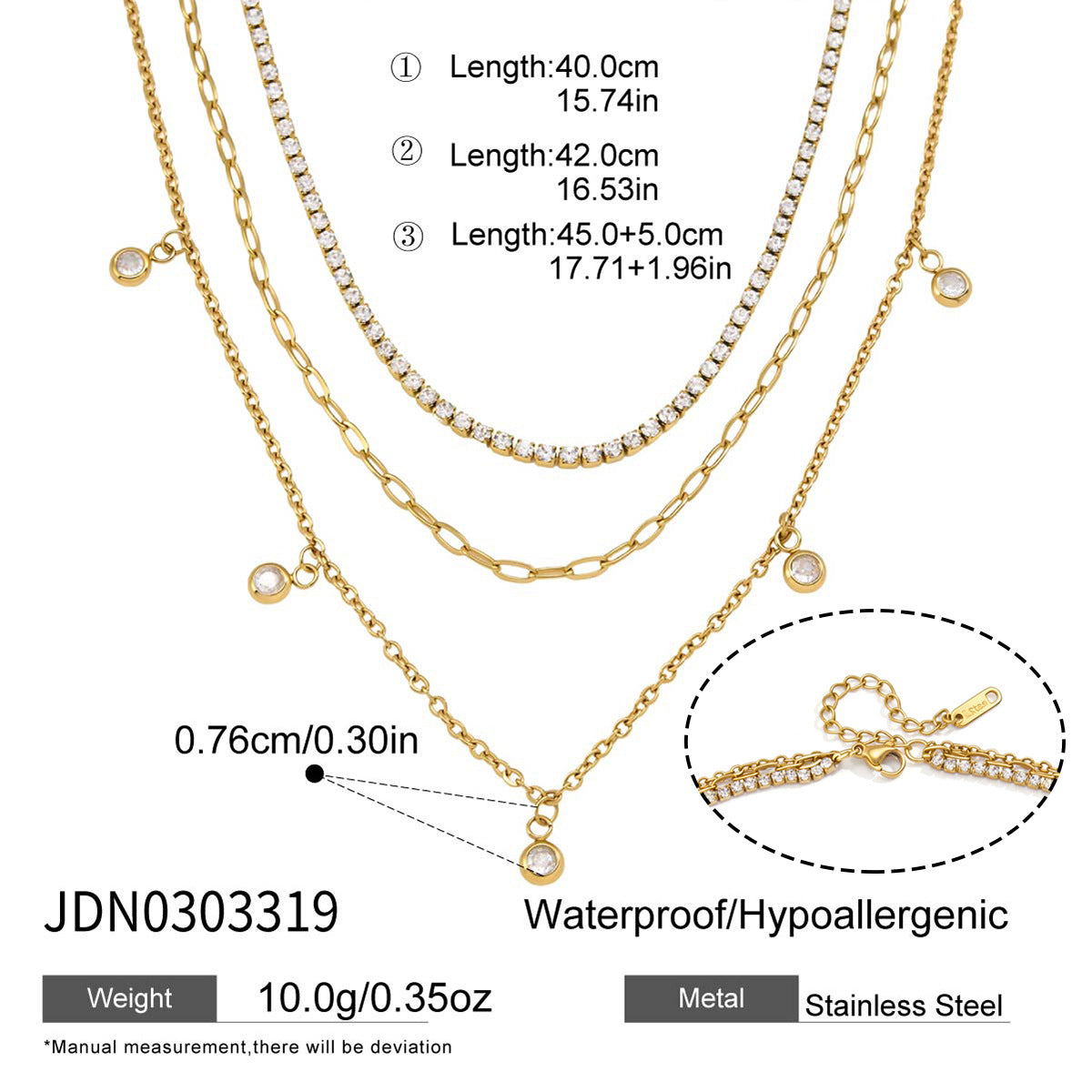 Round Rhinestone Necklace — gold necklace, view 7