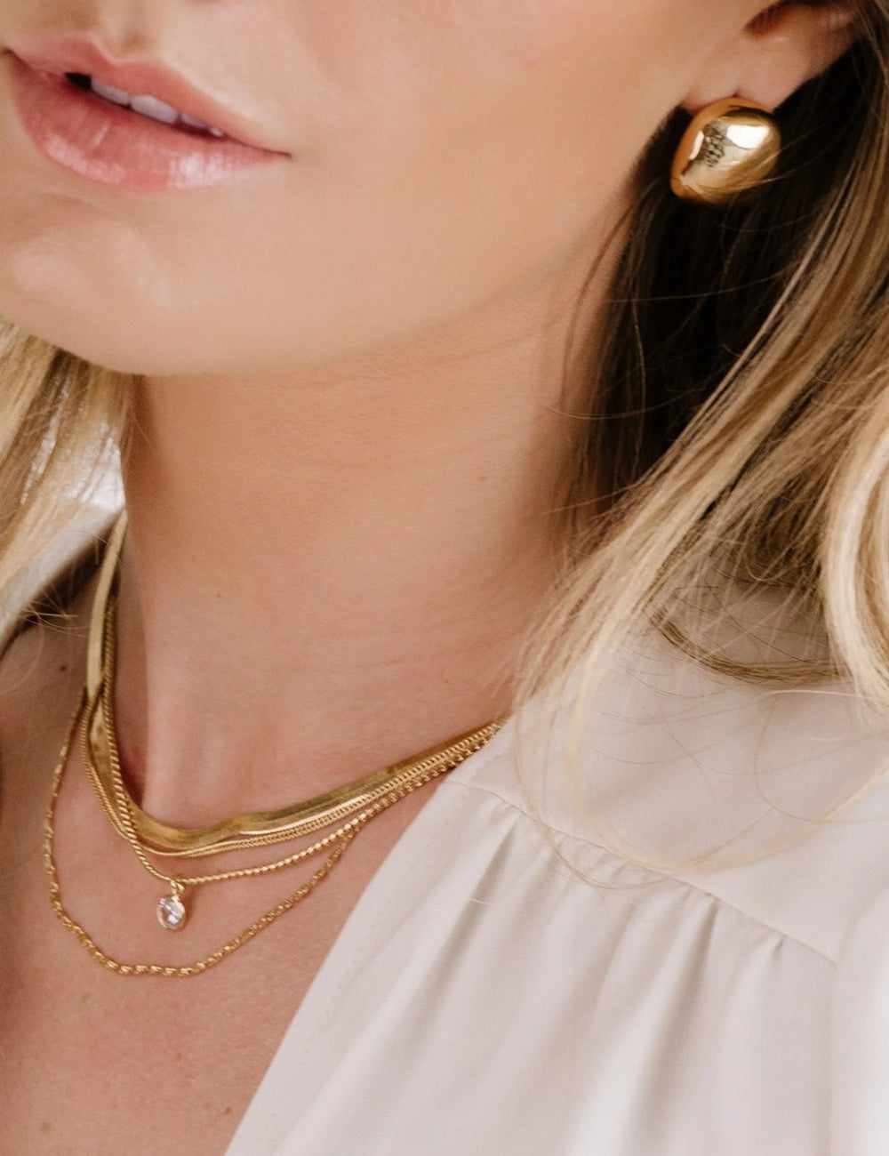 Layered Rhinestone Gold Necklace — gold necklace, view 2