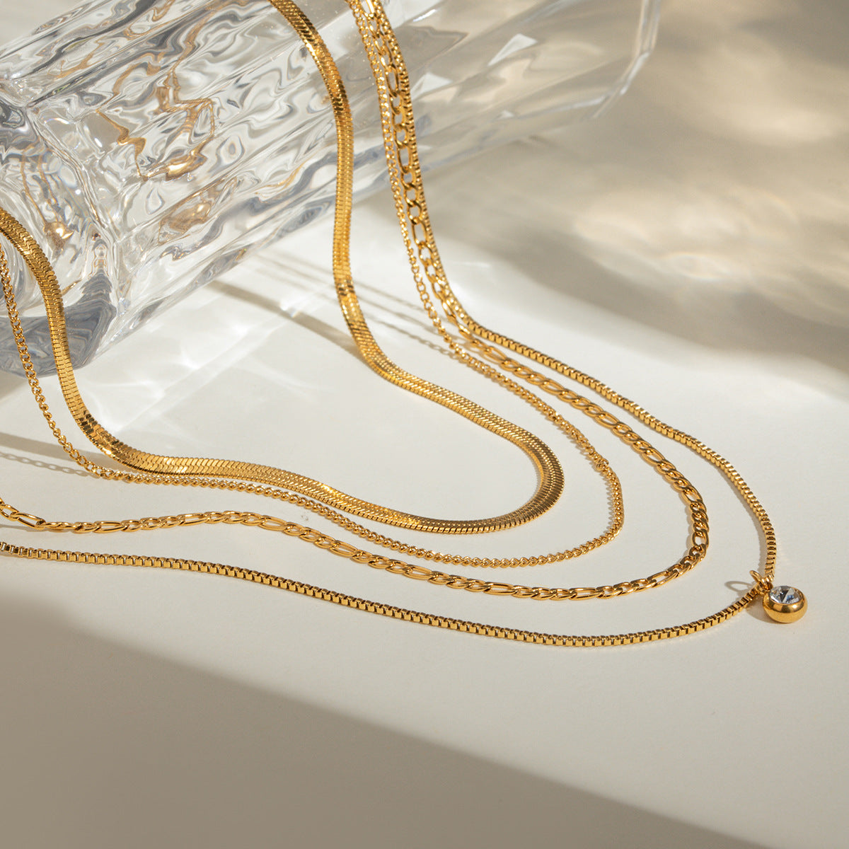 Layered Rhinestone Gold Necklace — gold necklace, view 3