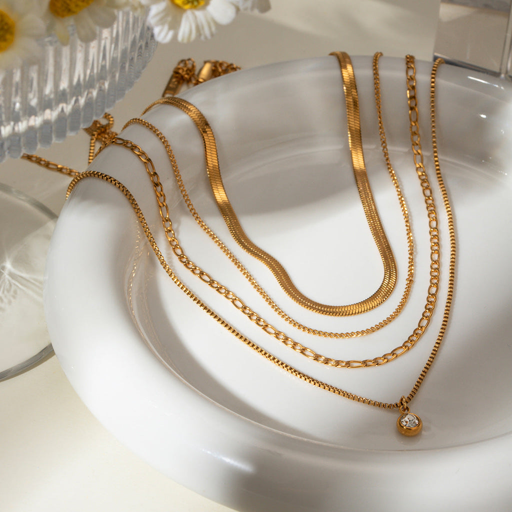 Layered Rhinestone Gold Necklace — gold necklace, view 4