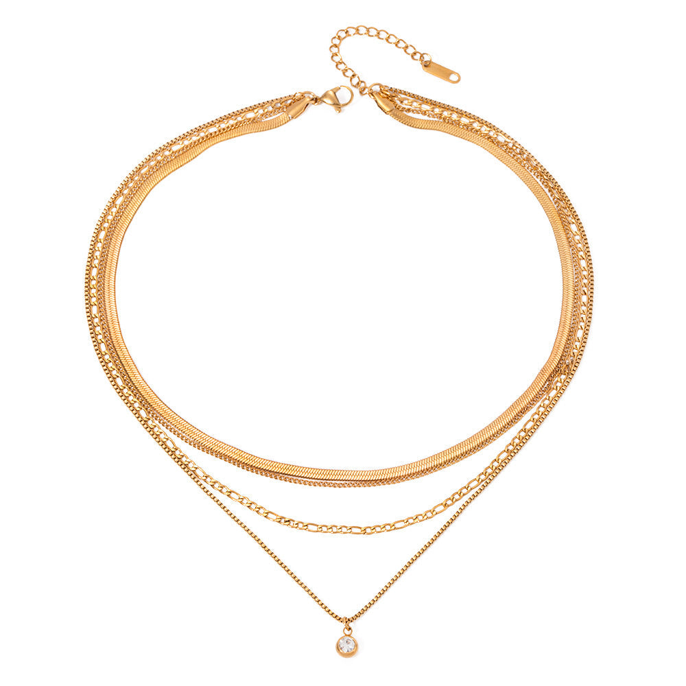 Layered Rhinestone Gold Necklace — gold necklace, view 5
