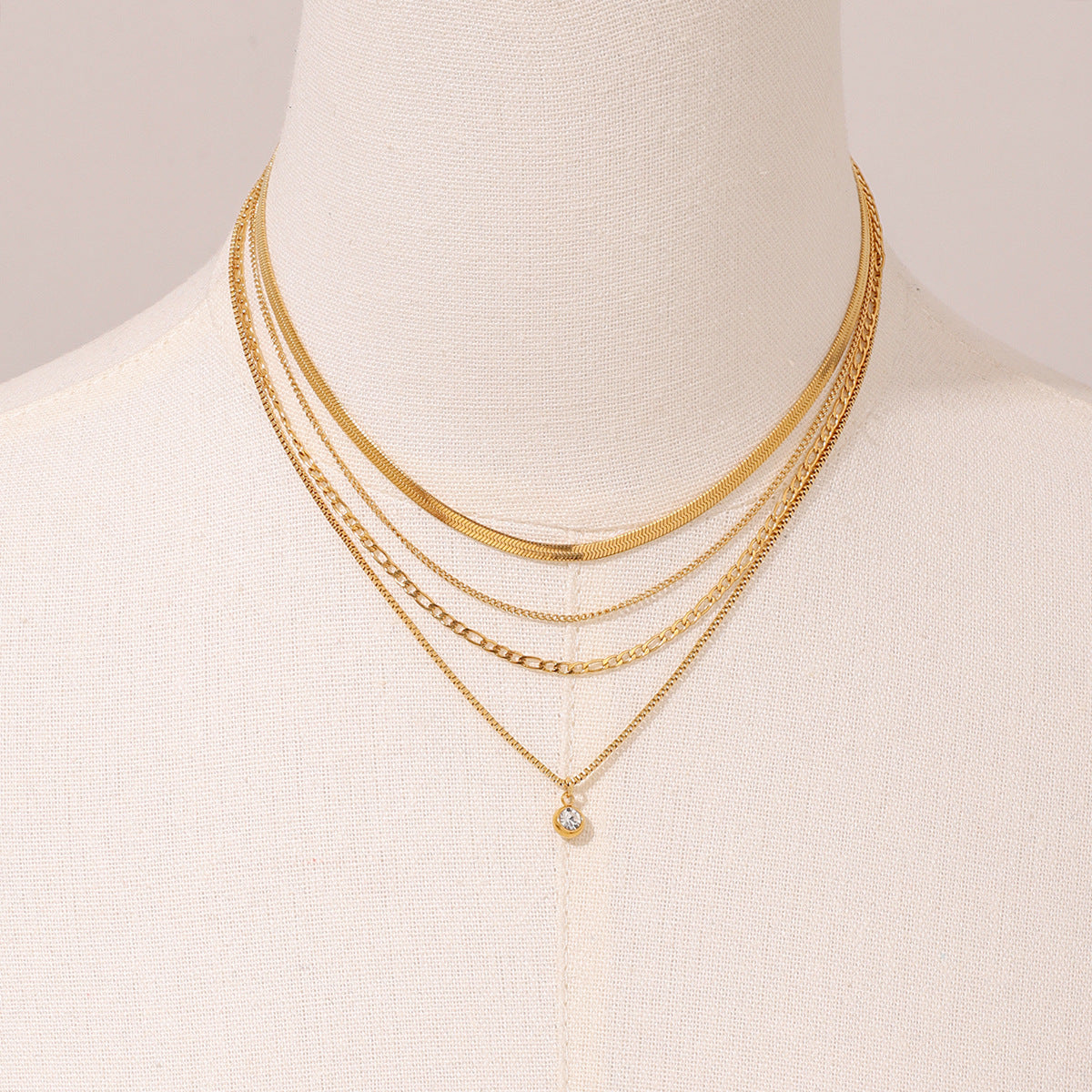 Layered Rhinestone Gold Necklace — gold necklace, view 6