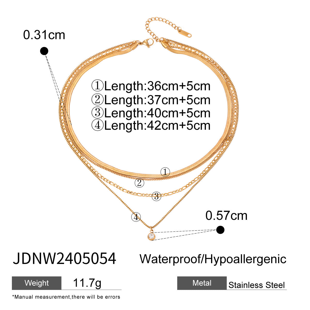 Layered Rhinestone Gold Necklace — gold necklace, view 7