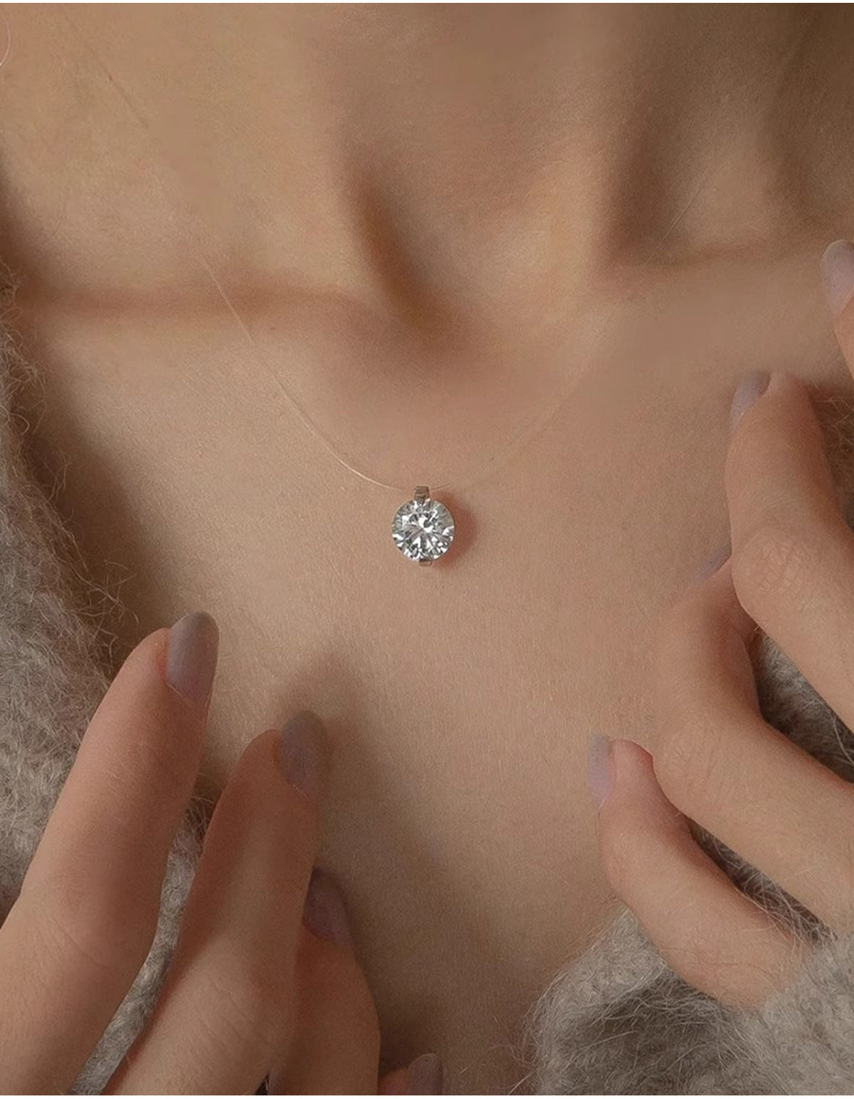 Transparent Chain Zirconia Necklace — silver necklace, view 2
