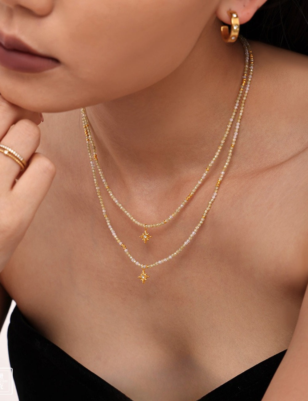Sunflower Pendant Zirconia Choker — gold necklace, view 2