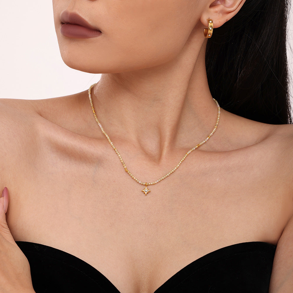Sunflower Pendant Zirconia Choker — gold necklace, view 3