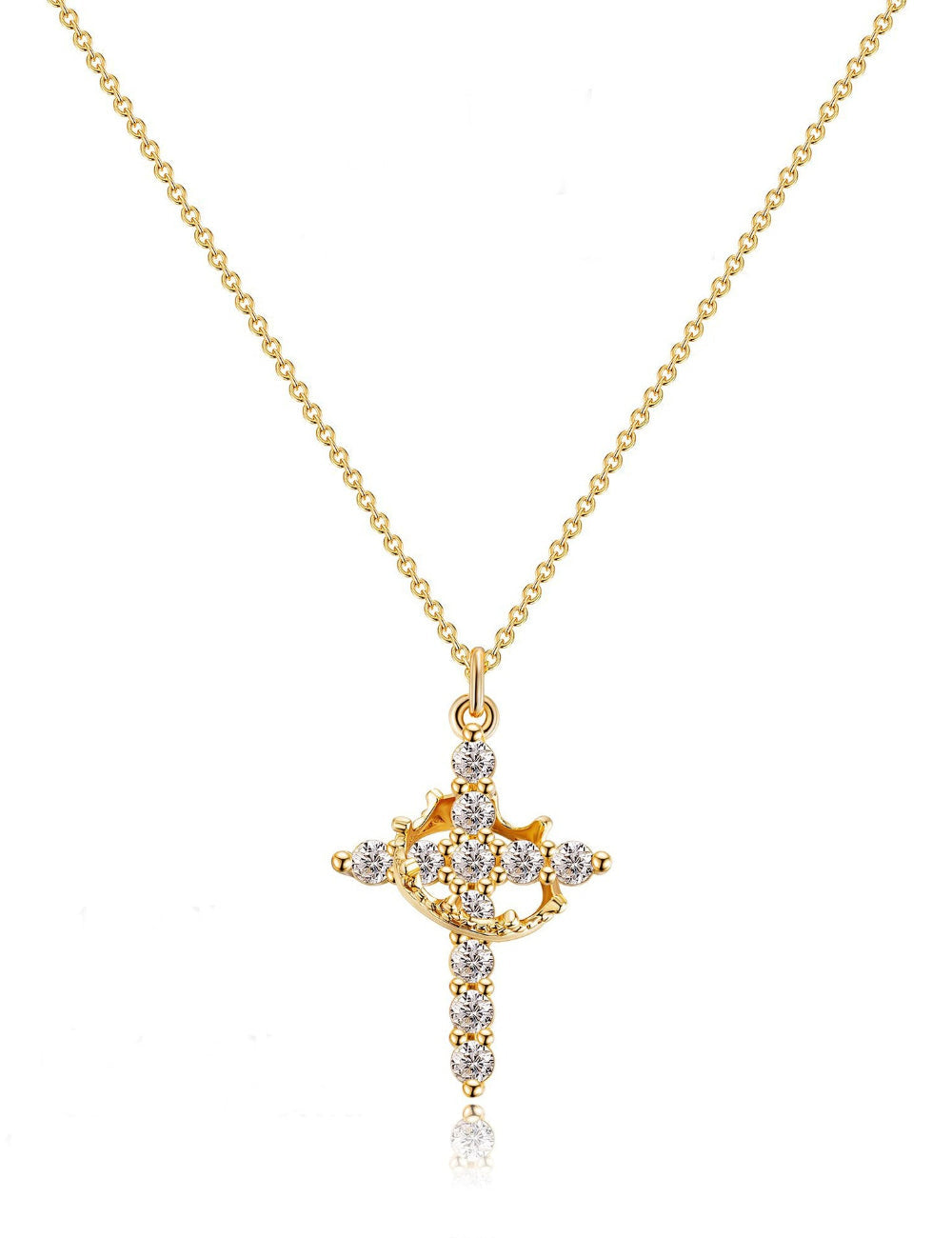Rhinestone Cross Pendant Necklace — gold necklace