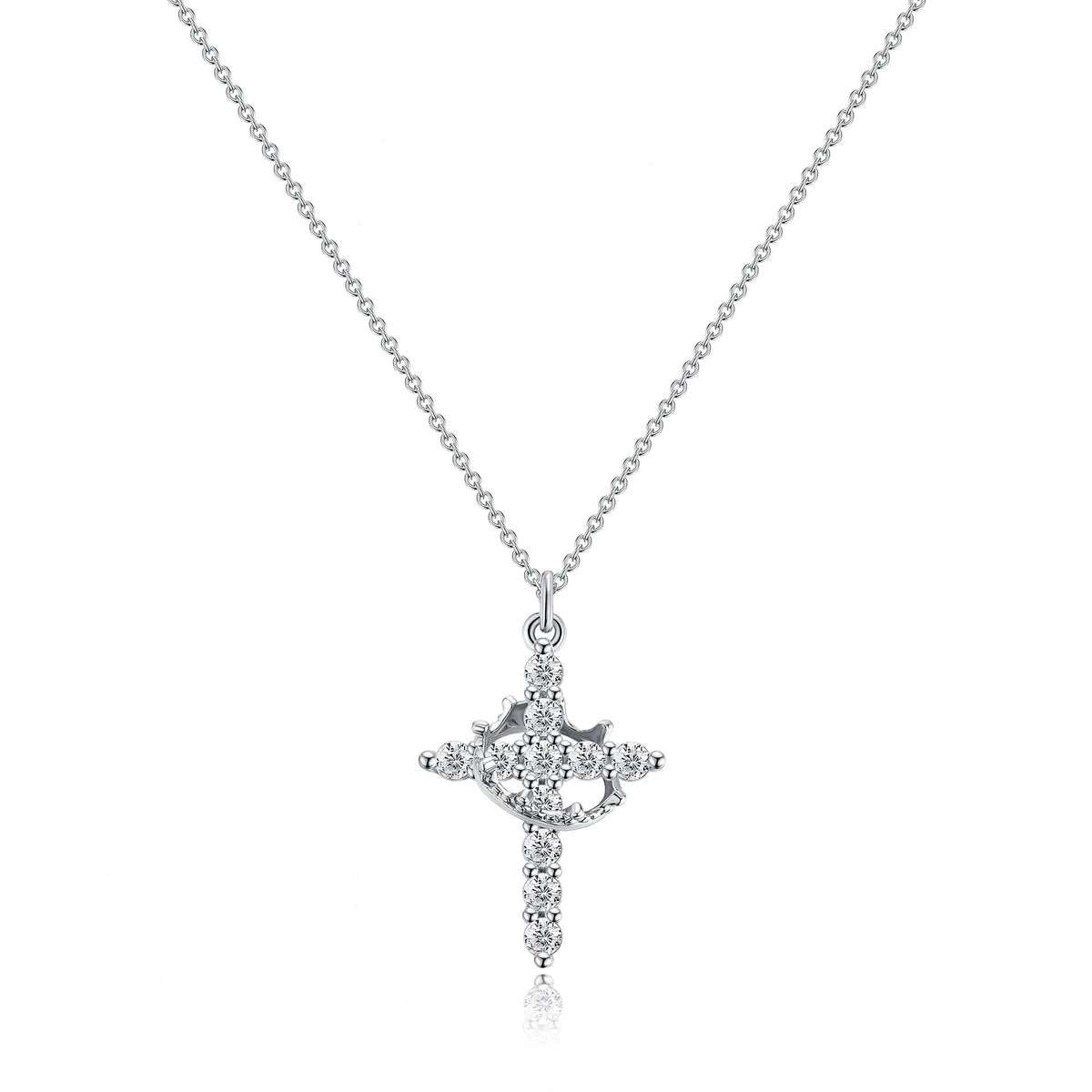Rhinestone Cross Pendant Necklace — gold necklace, view 2